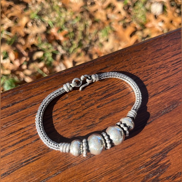 Vintage Sterling Silver Wheat Link Beaded Bracelet - Picture 1 of 15